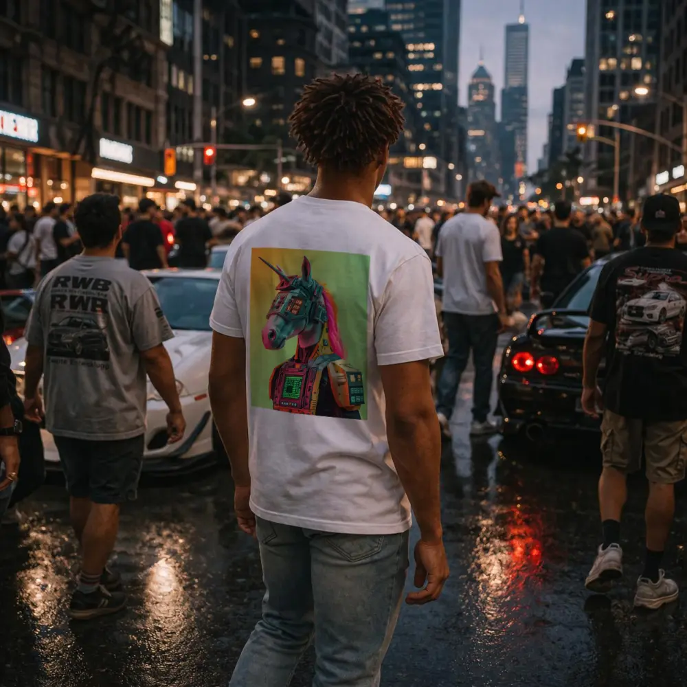 Cyberpunk Unicorn Robot Warrior Green Background – T-Shirts
