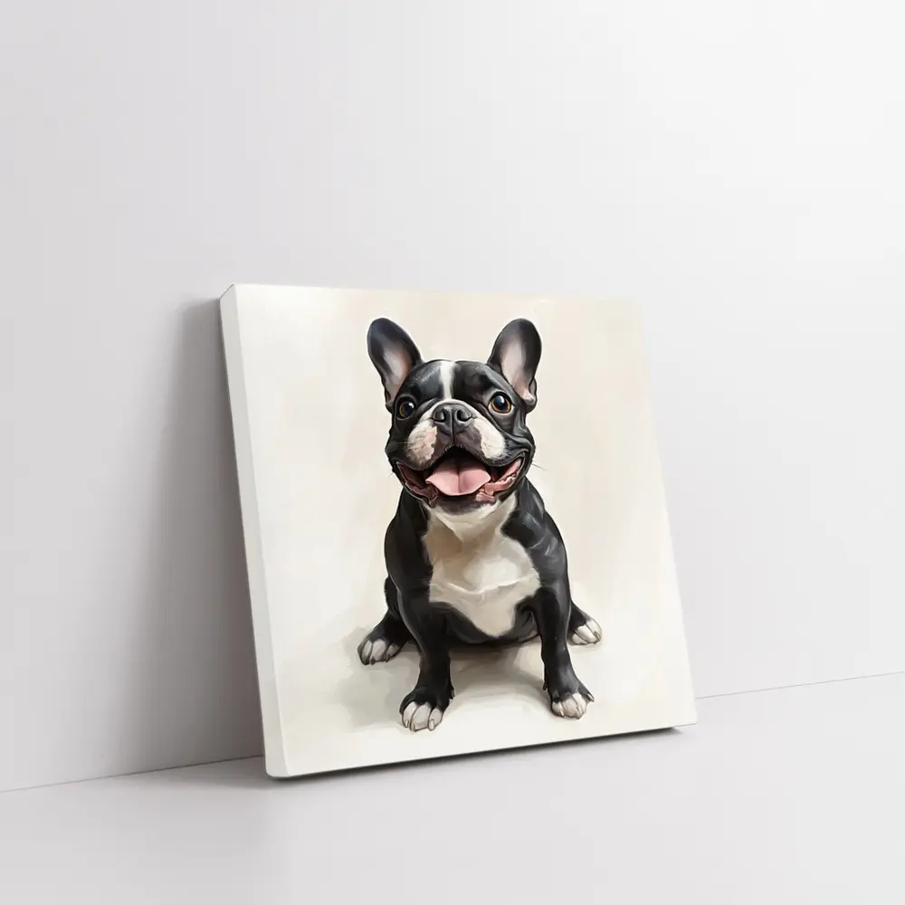 Happy French Bulldog Portrait on Beige Background – Wall Art