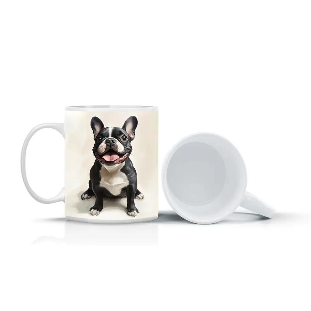 Happy French Bulldog Portrait on Beige Background – Mugs