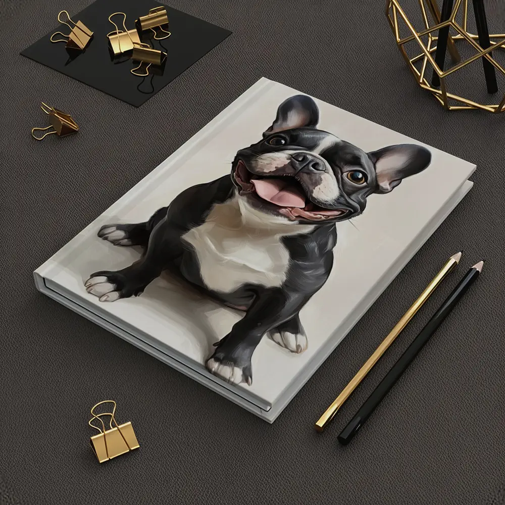 Happy French Bulldog Portrait on Beige Background – Notebooks
