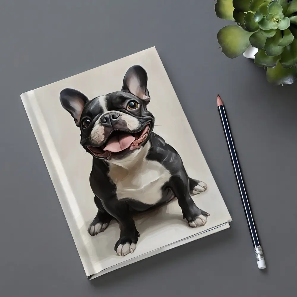 Happy French Bulldog Portrait on Beige Background – Notebooks