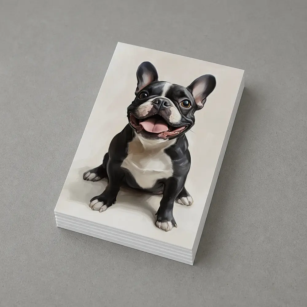 Happy French Bulldog Portrait on Beige Background – Postcards