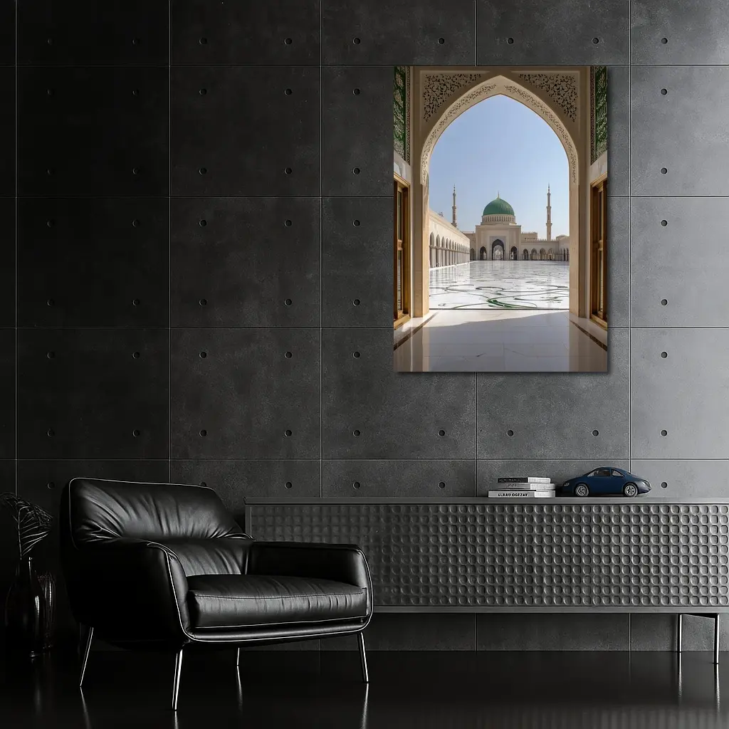 Mosque Green Dome Courtyard Arch View – Wall Art
