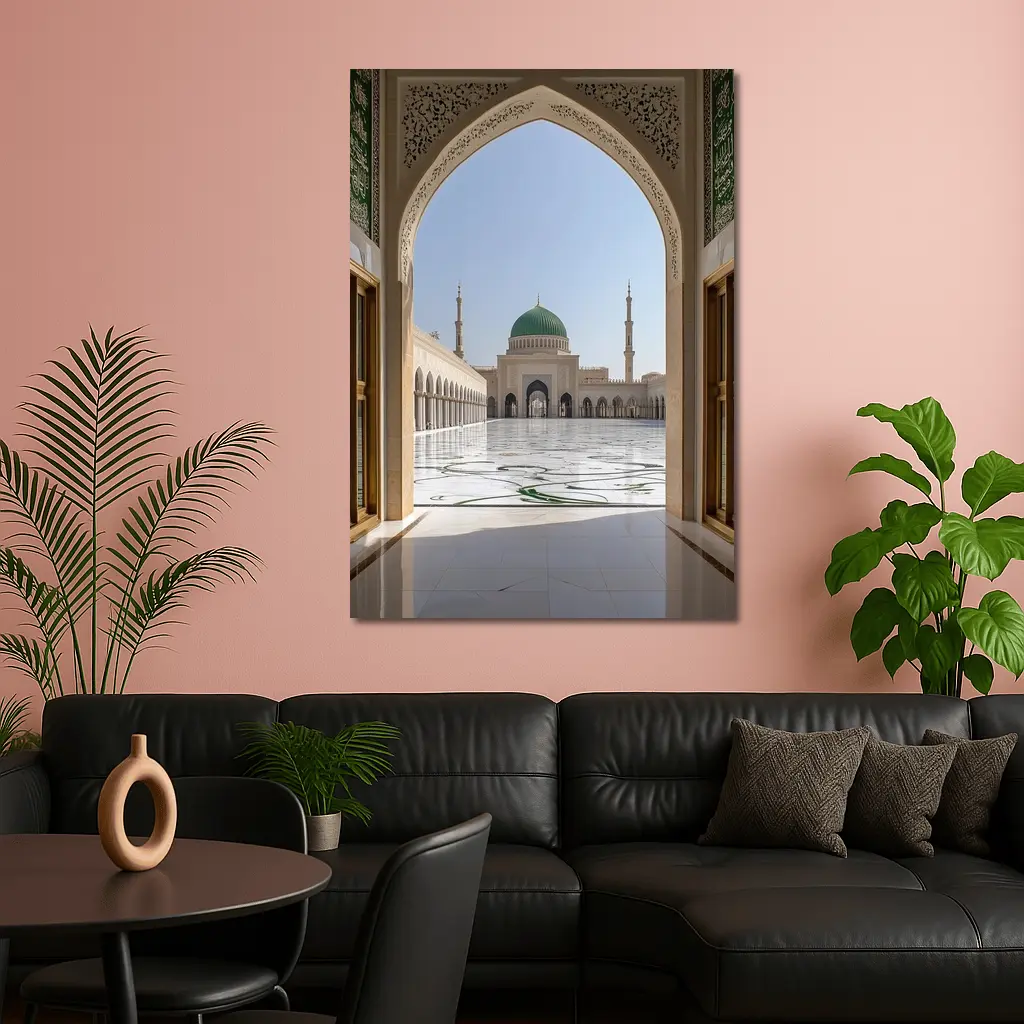 Mosque Green Dome Courtyard Arch View – Wall Art