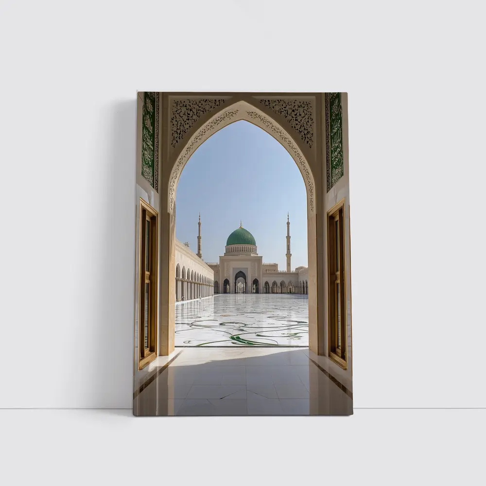 Mosque Green Dome Courtyard Arch View – Wall Art