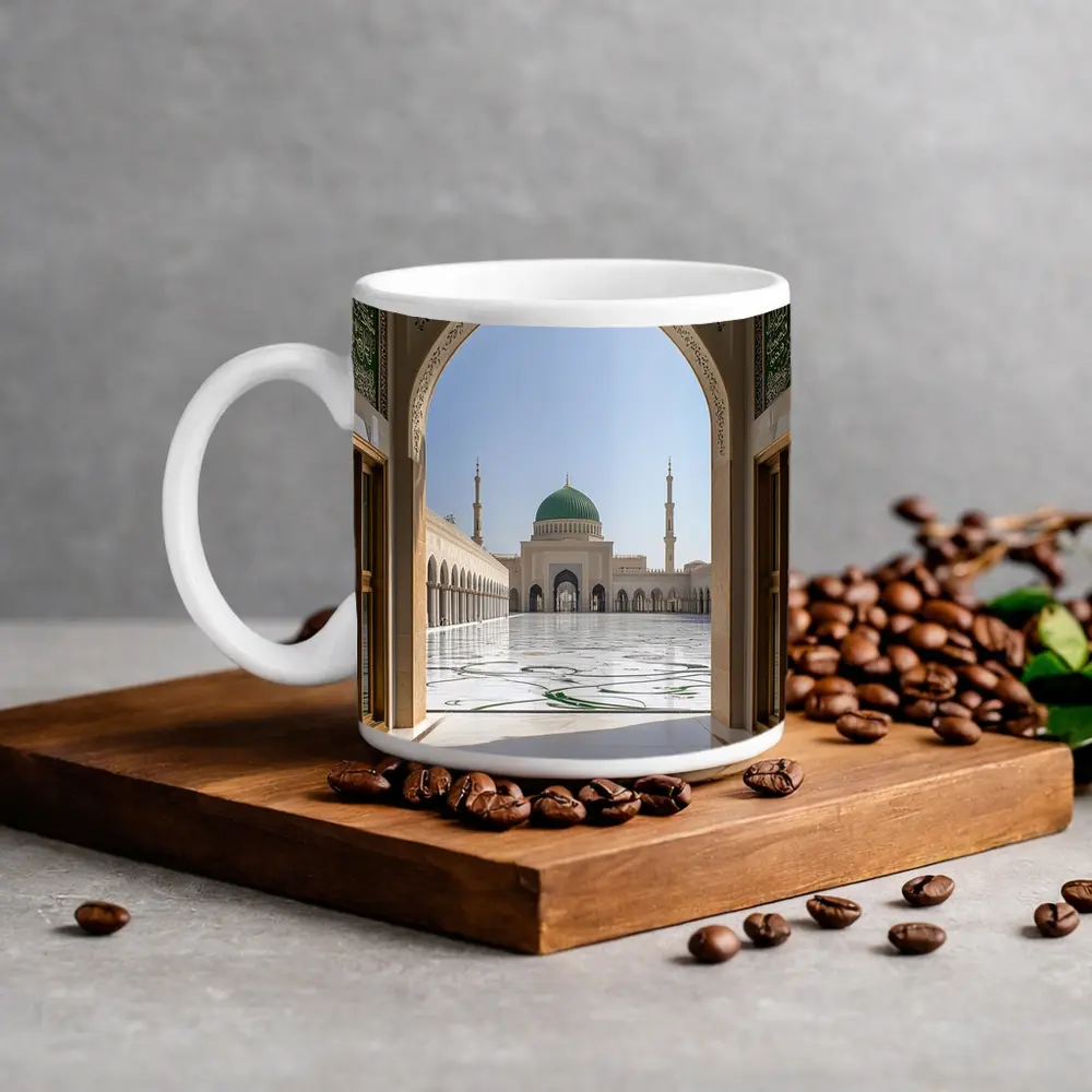 Mosque Green Dome Courtyard Arch View – Mugs