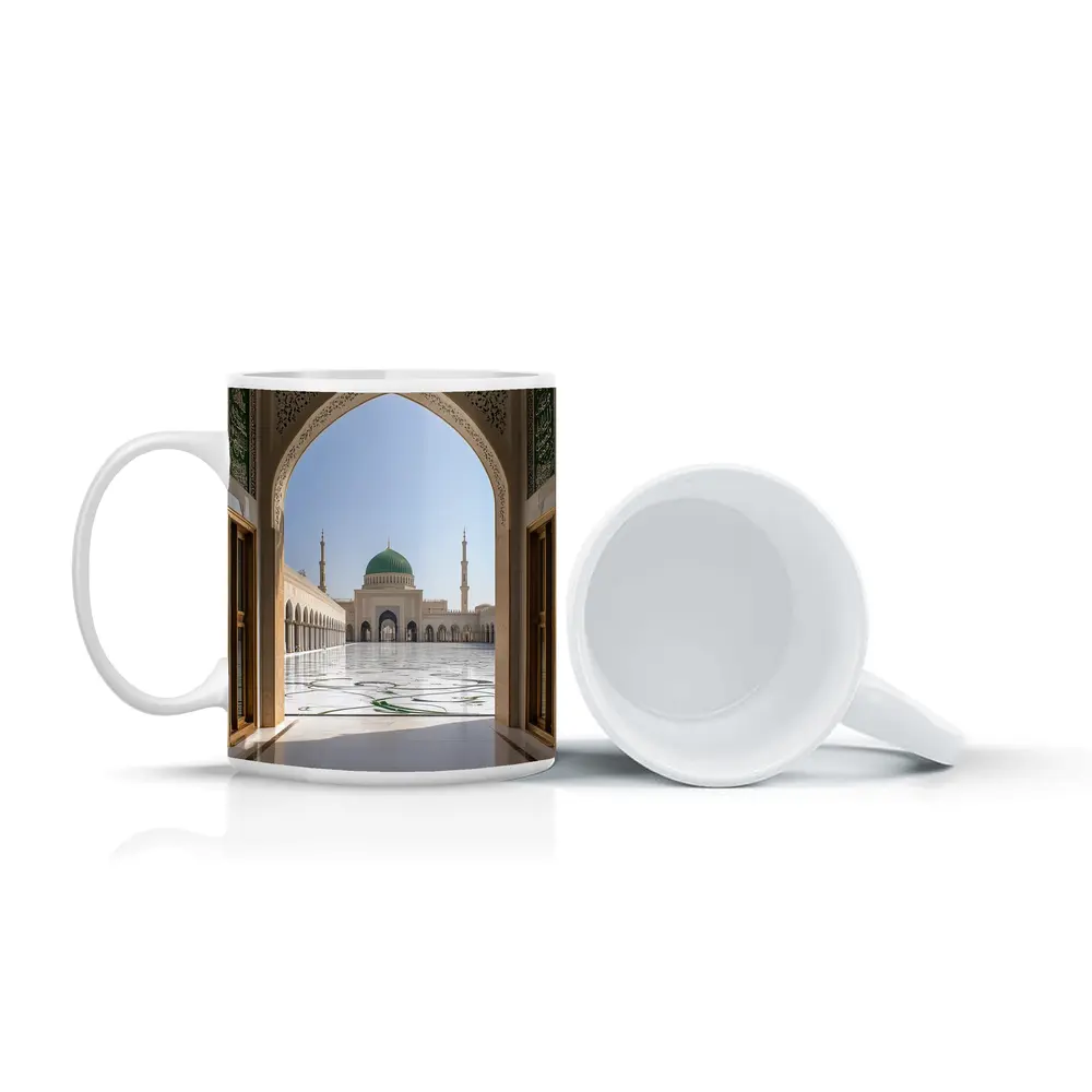 Mosque Green Dome Courtyard Arch View – Mugs