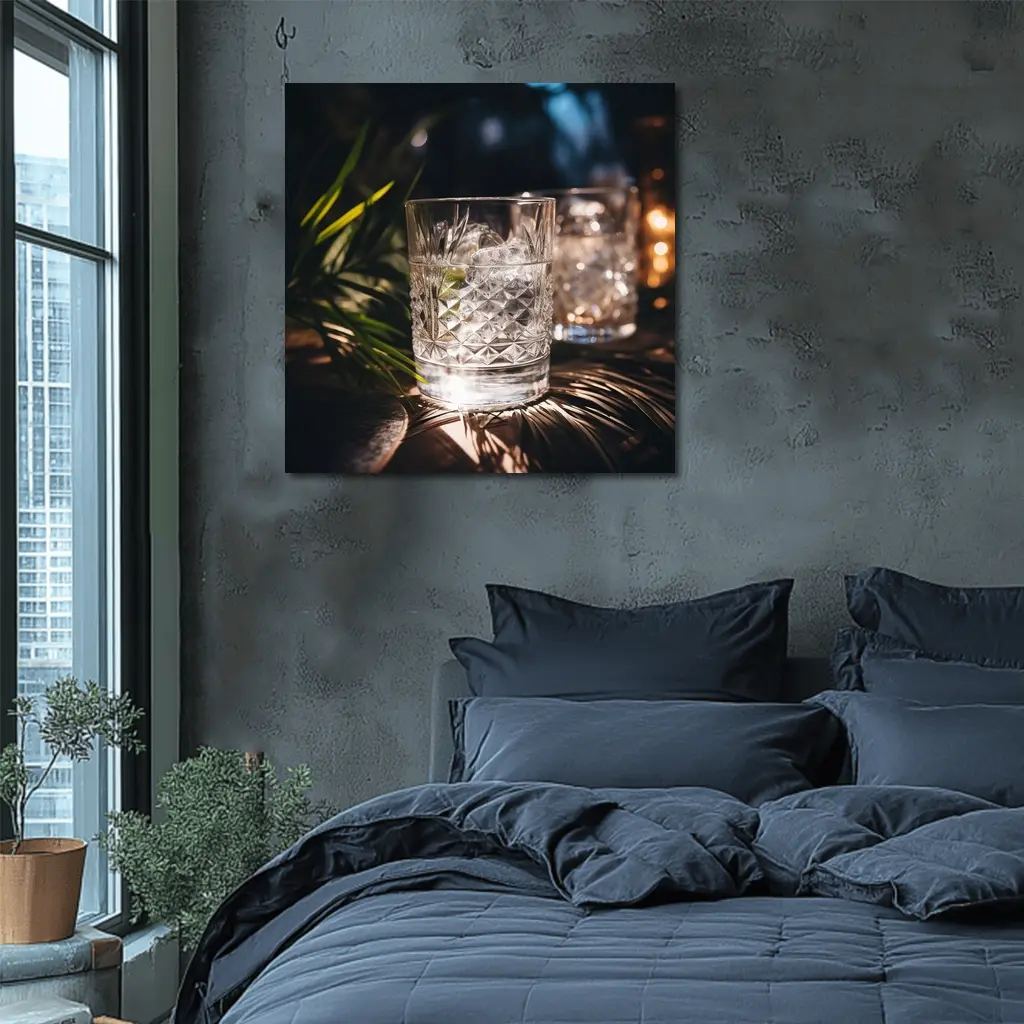 Crystal Whiskey Glass Ice Tropical Night – Wall Art