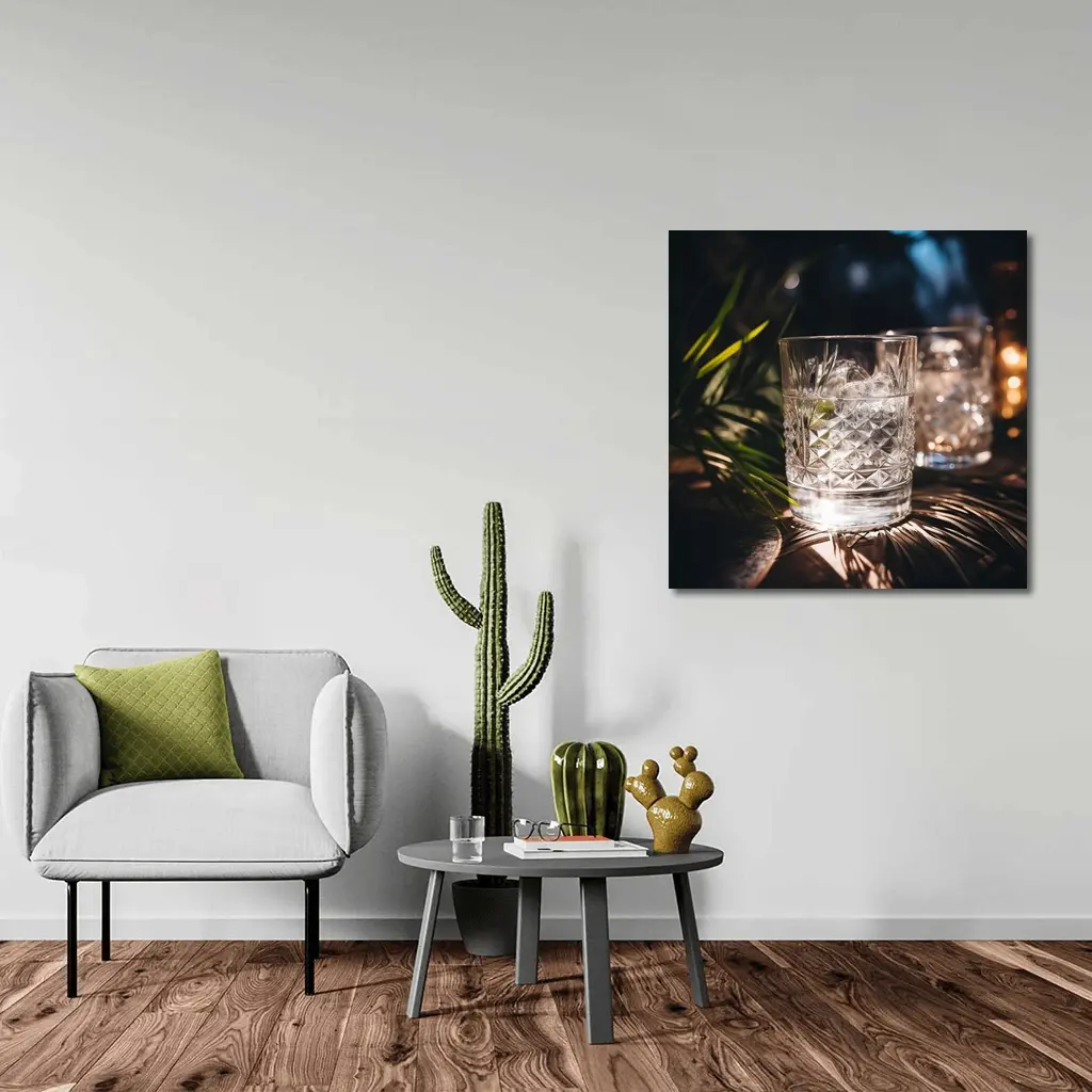 Crystal Whiskey Glass Ice Tropical Night – Wall Art