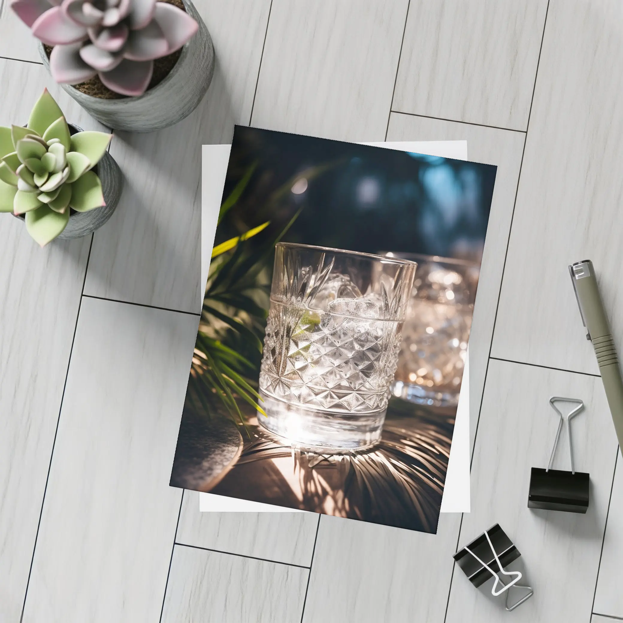 Crystal Whiskey Glass Ice Tropical Night – Postcards