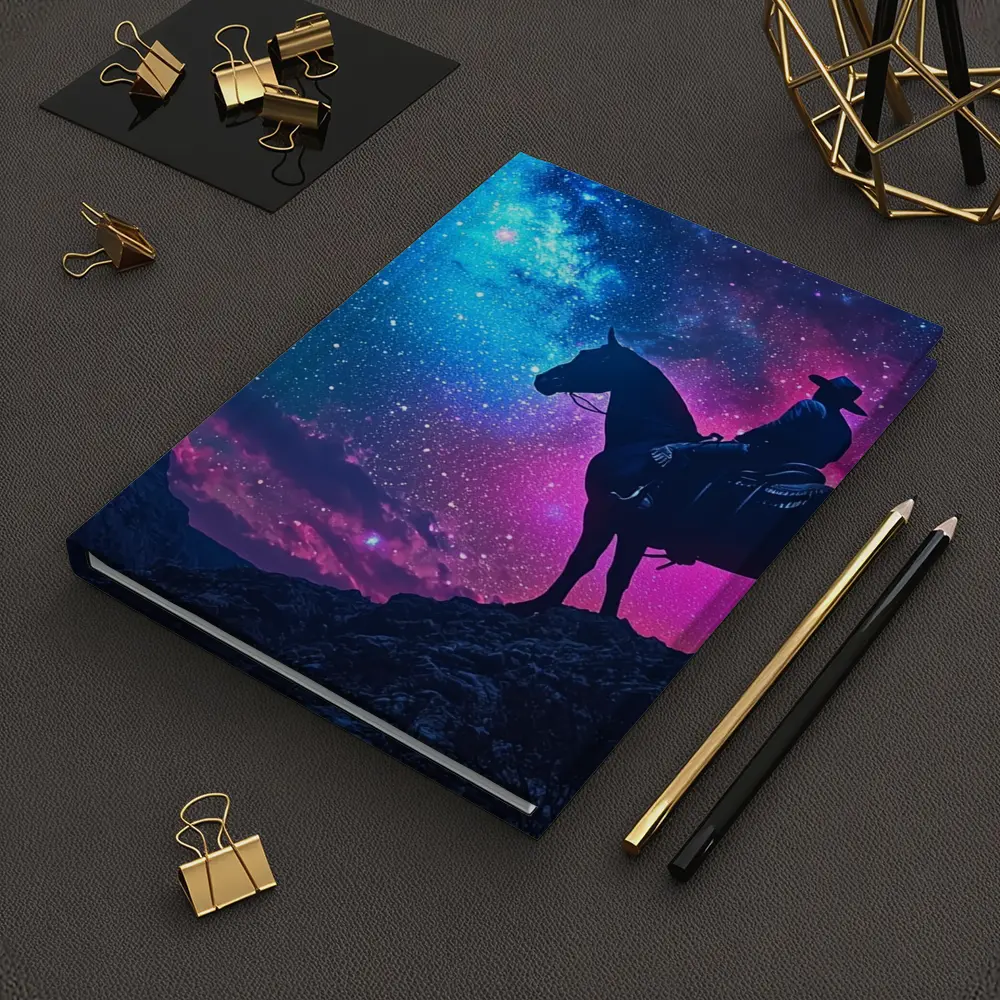 Cowboy Silhouette on Horse Neon Galaxy Sky – Notebooks