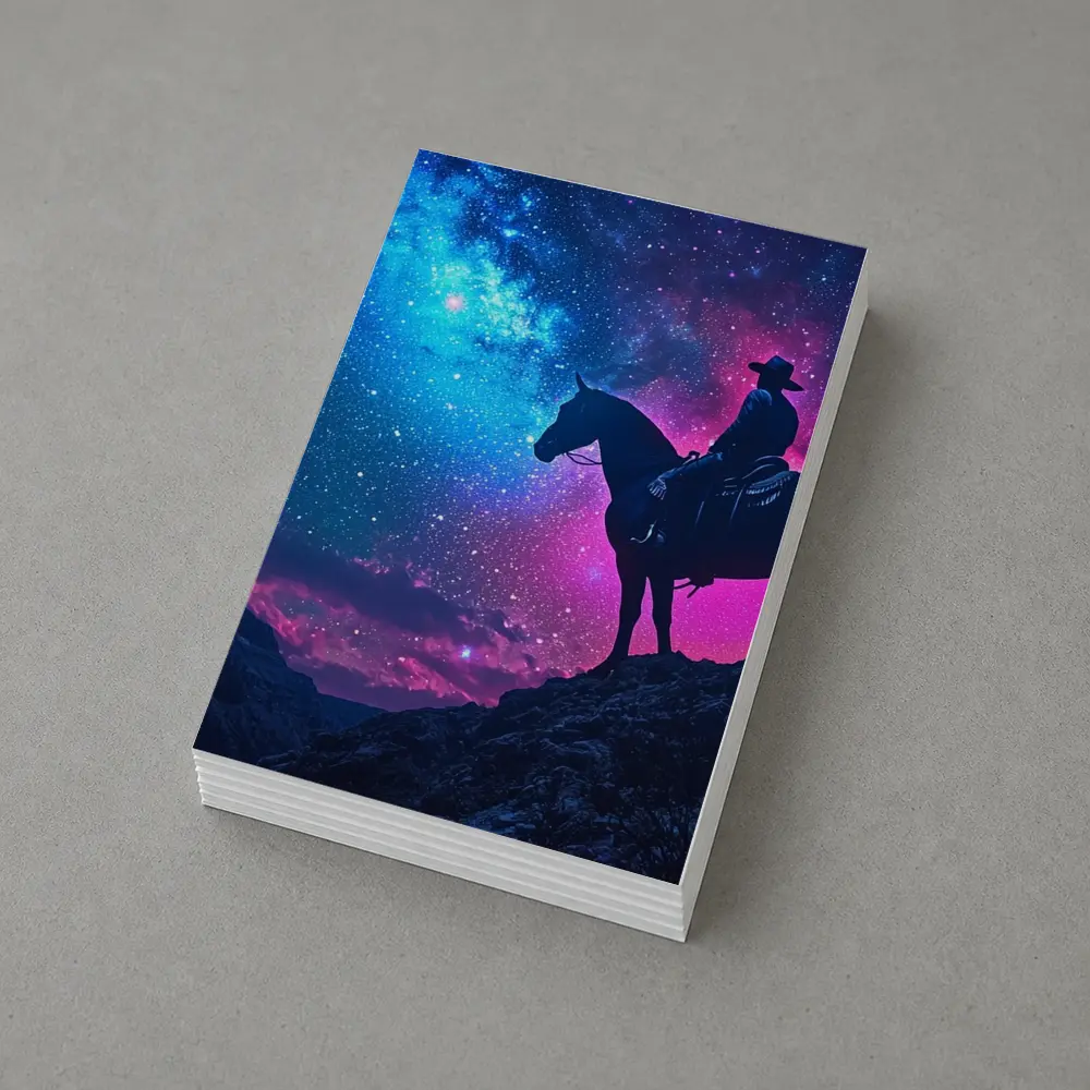 Cowboy Silhouette on Horse Neon Galaxy Sky – Postcards