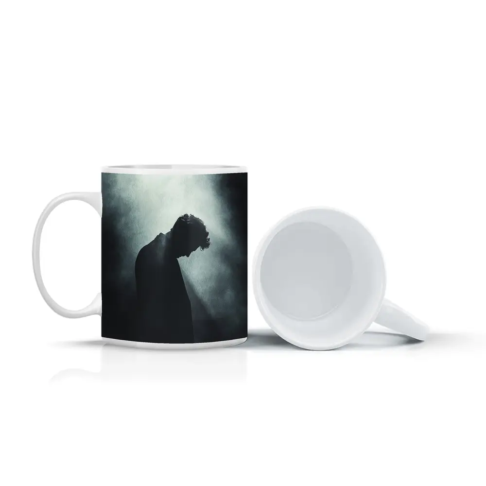 Silhouette Man Head Down Dark Moody Background – Mugs