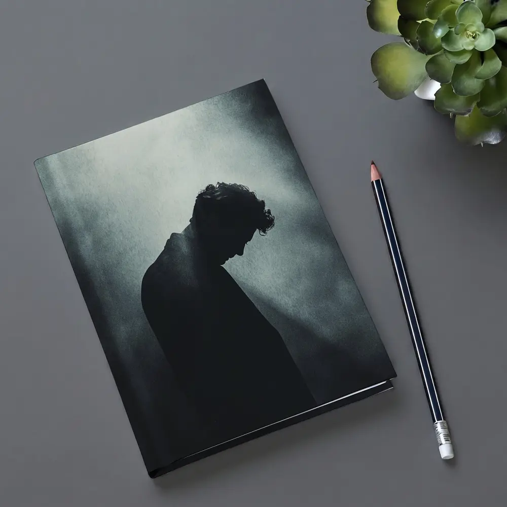 Silhouette Man Head Down Dark Moody Background – Notebooks