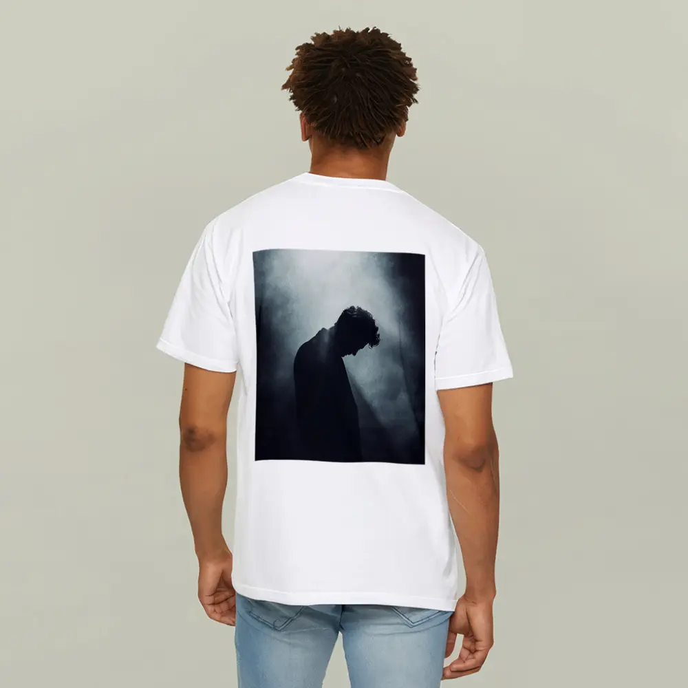 Silhouette Man Head Down Dark Moody Background – T-Shirts