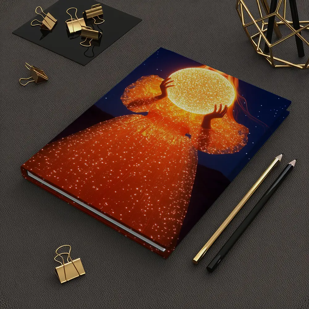 Woman Holding Glowing Orb Starry Night – Notebooks