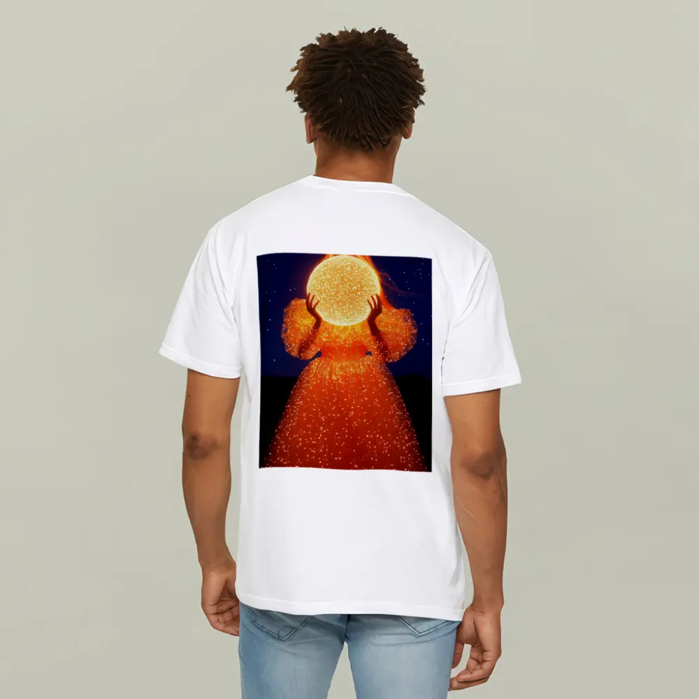 Woman Holding Glowing Orb Starry Night – T-Shirts