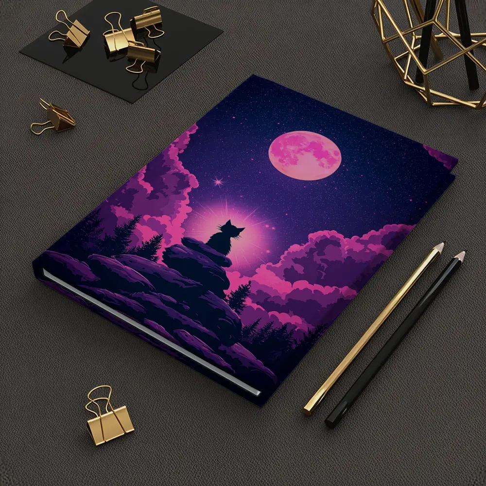 Cat Silhouette Pink Moon Night Sky – Notebooks