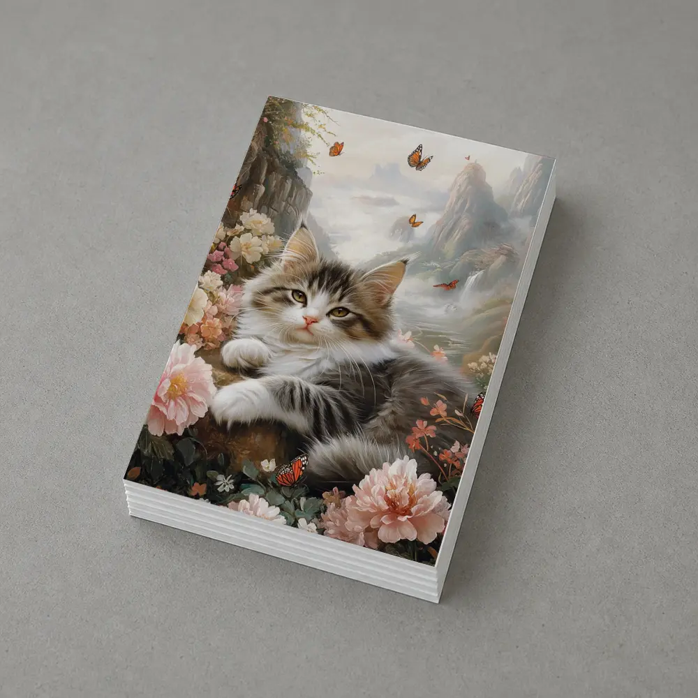 Fluffy Kitten With Peonies and Butterflies – Postcards