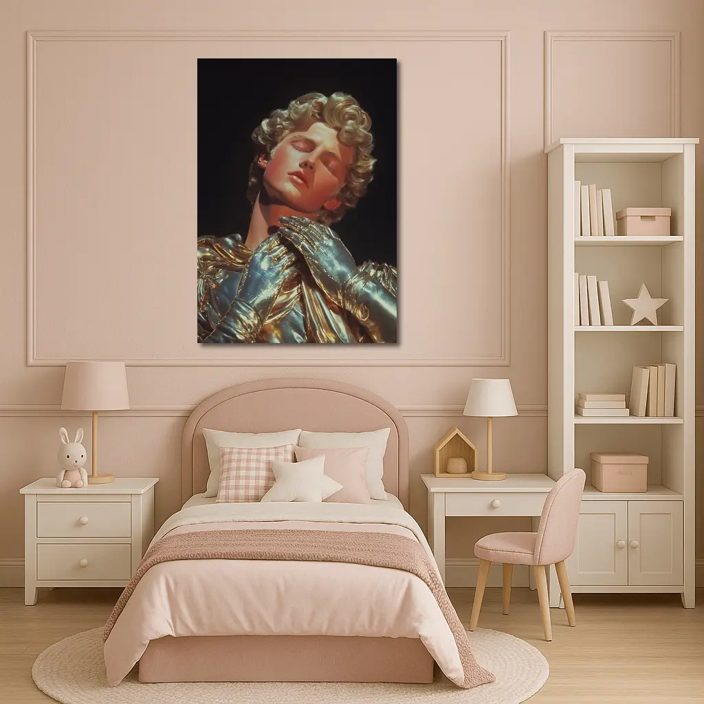 Golden Sculpture Figure Dark Dramatic Background – Wall Art