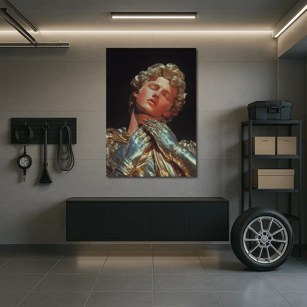 Golden Sculpture Figure Dark Dramatic Background – Wall Art