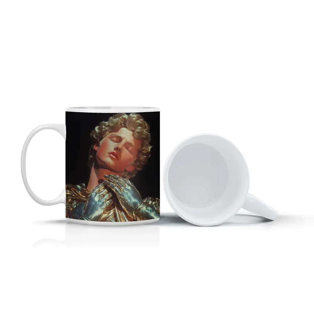 Golden Sculpture Figure Dark Dramatic Background – Mugs