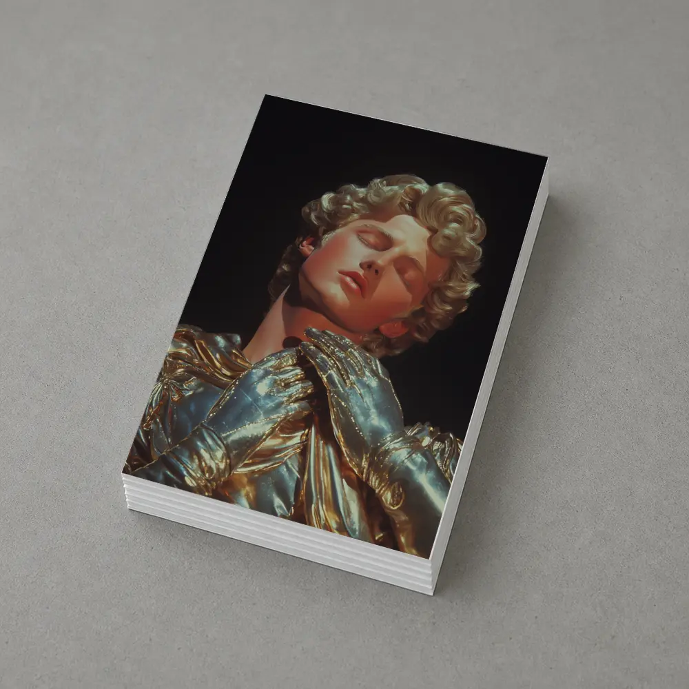 Golden Sculpture Figure Dark Dramatic Background – Postcards