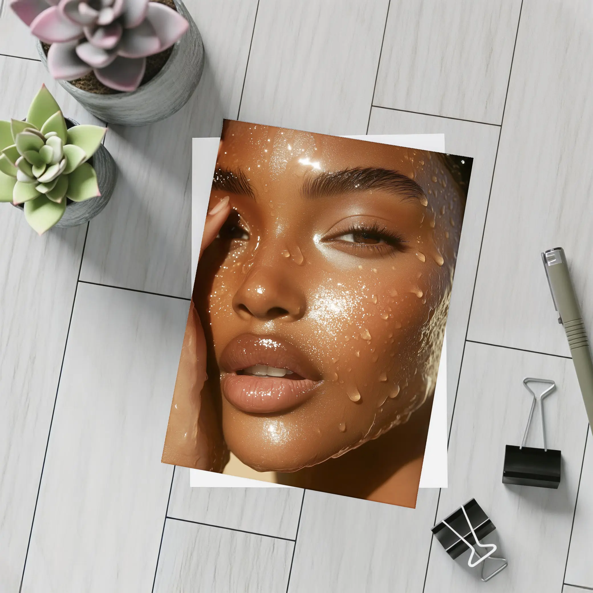 Woman Face Close Up Water Drops – Postcards