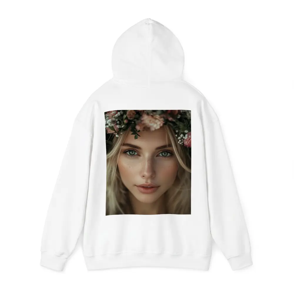Blonde Woman Floral Crown Pink Flowers Portrait – Hoodies