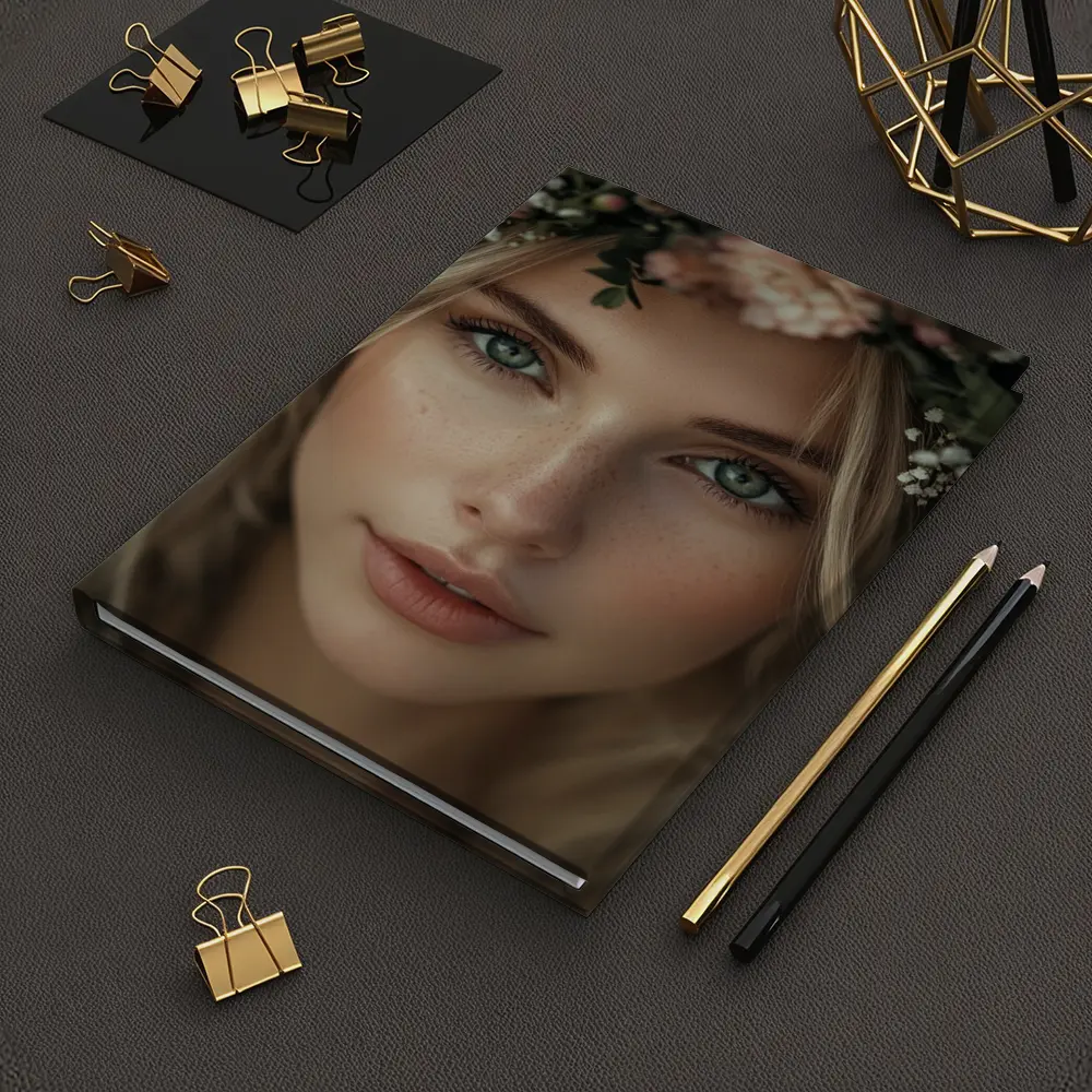 Blonde Woman Floral Crown Pink Flowers Portrait – Notebooks