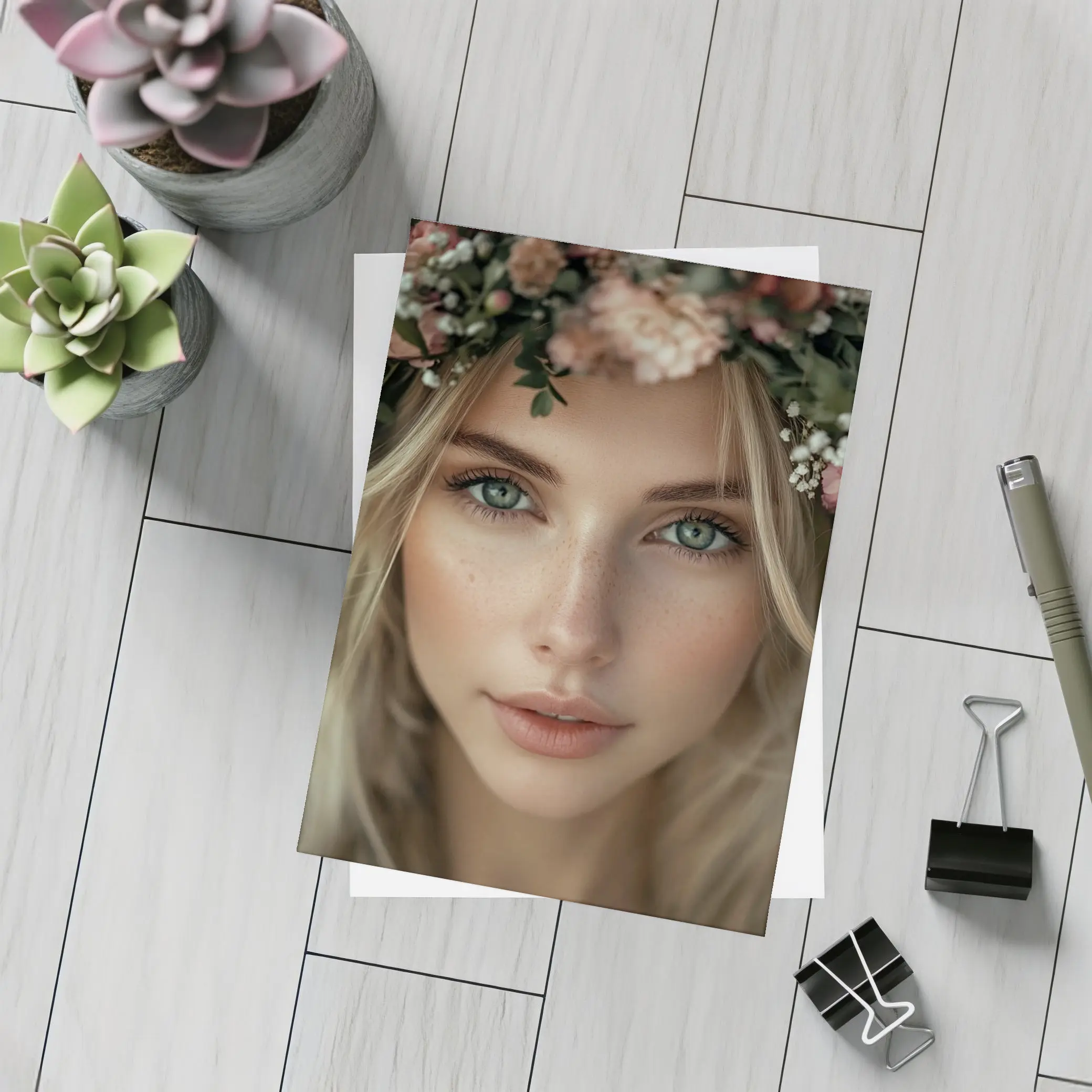 Blonde Woman Floral Crown Pink Flowers Portrait – Postcards