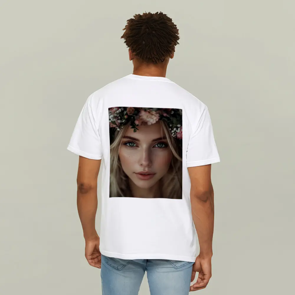 Blonde Woman Floral Crown Pink Flowers Portrait – T-Shirts