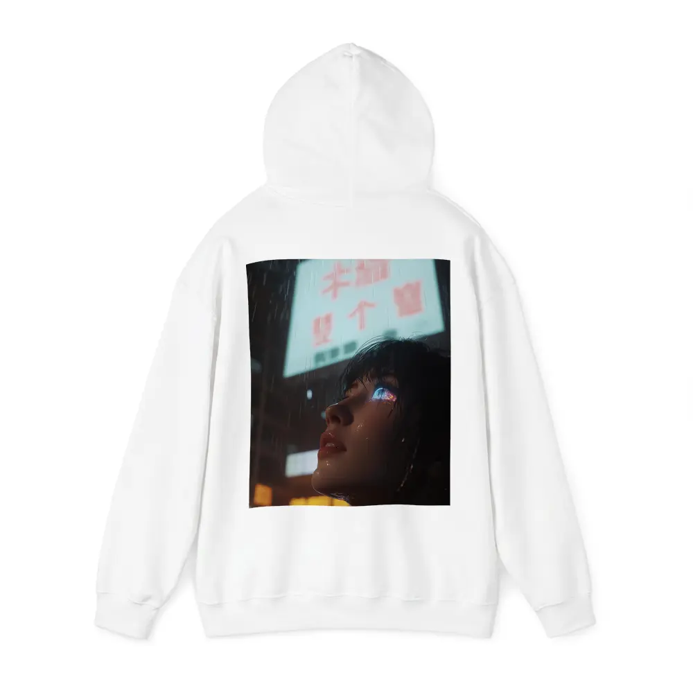 Cyberpunk Woman Rain Neon City Night – Hoodies
