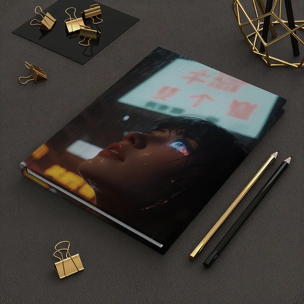 Cyberpunk Woman Rain Neon City Night – Notebooks