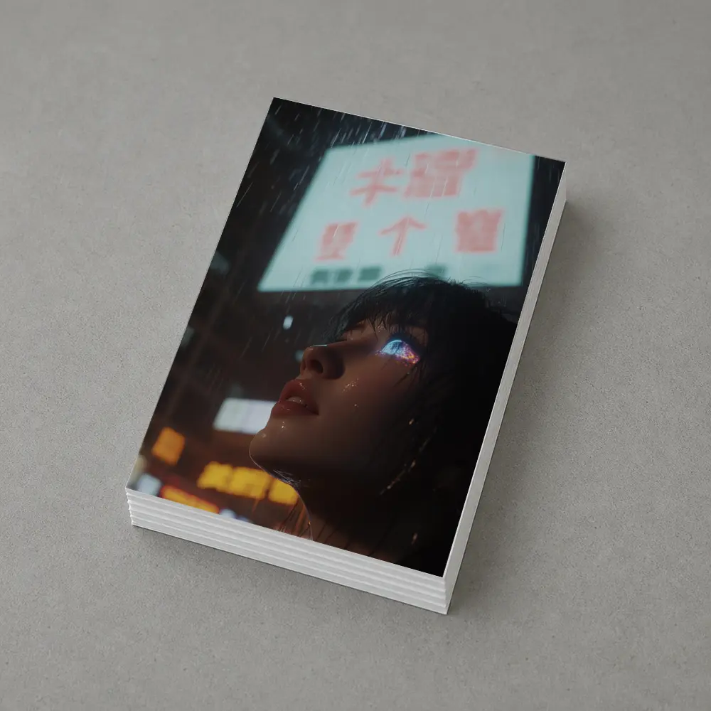 Cyberpunk Woman Rain Neon City Night – Postcards