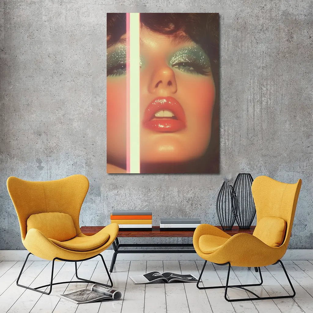Glitter Eyeshadow Bold Lips Retro Makeup Portrait – Wall Art
