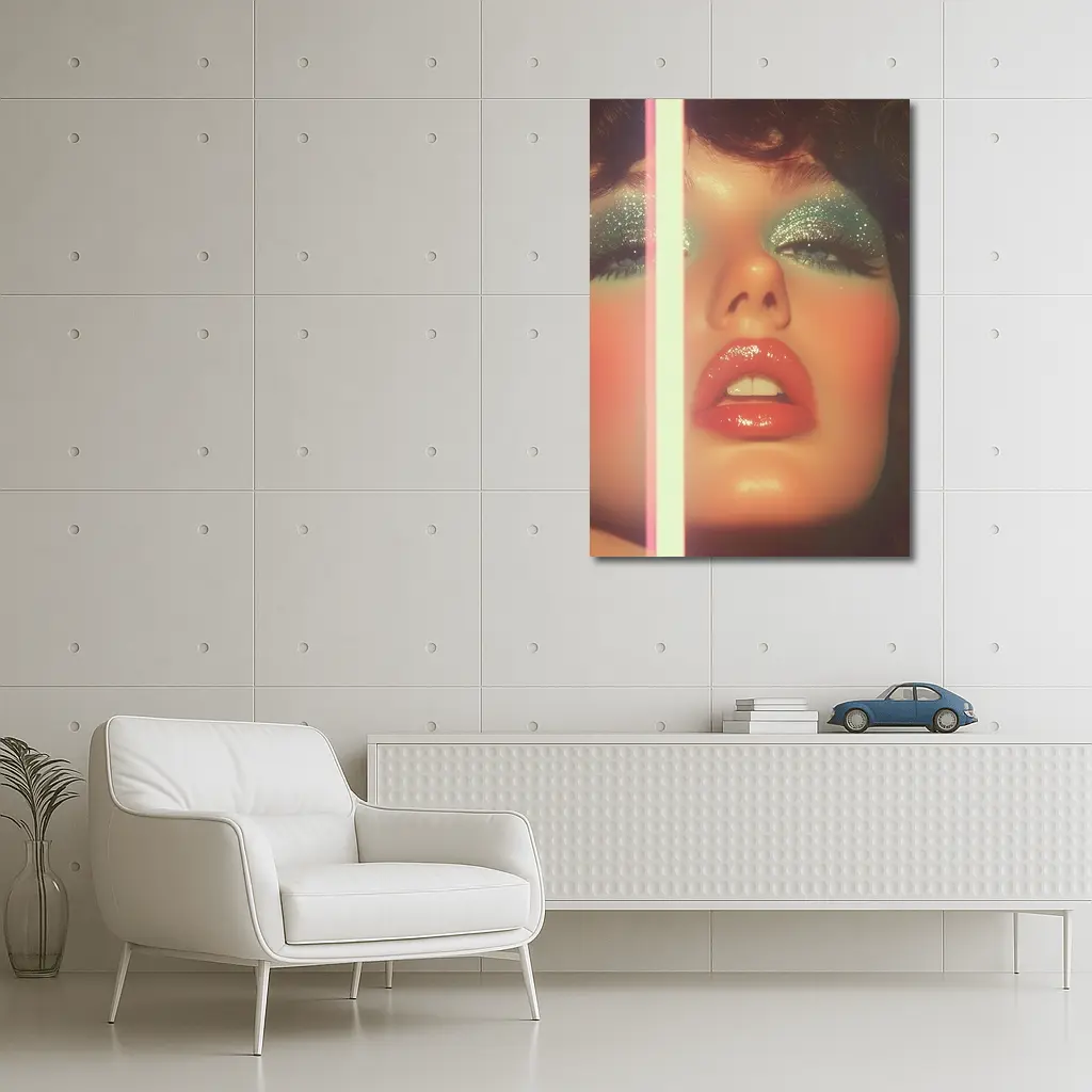 Glitter Eyeshadow Bold Lips Retro Makeup Portrait – Wall Art