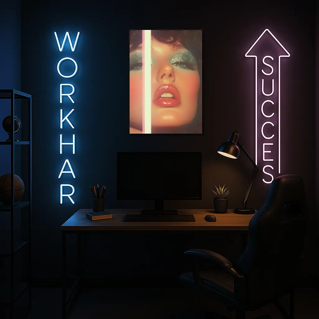Glitter Eyeshadow Bold Lips Retro Makeup Portrait – Wall Art