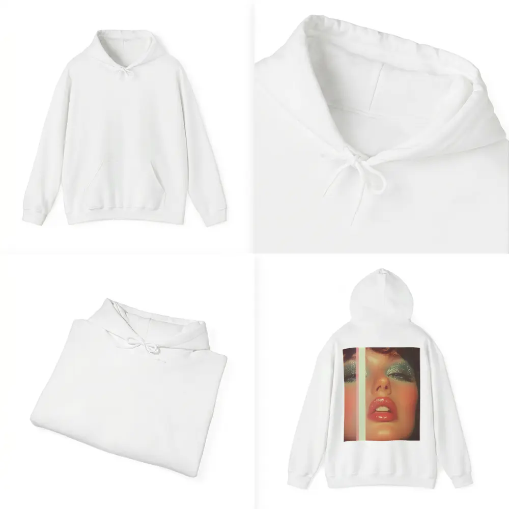 Glitter Eyeshadow Bold Lips Retro Makeup Portrait – Hoodies