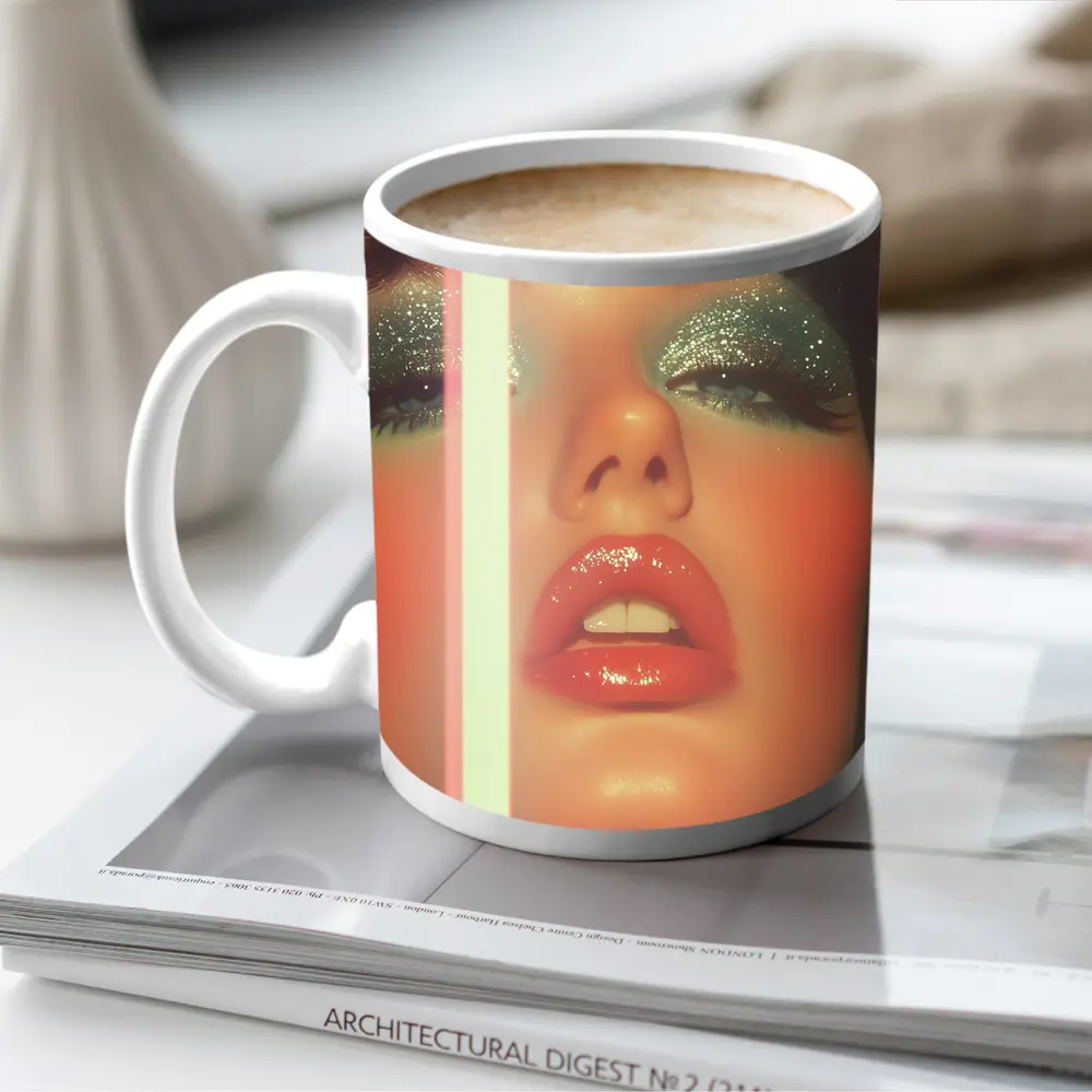 Glitter Eyeshadow Bold Lips Retro Makeup Portrait – Mugs