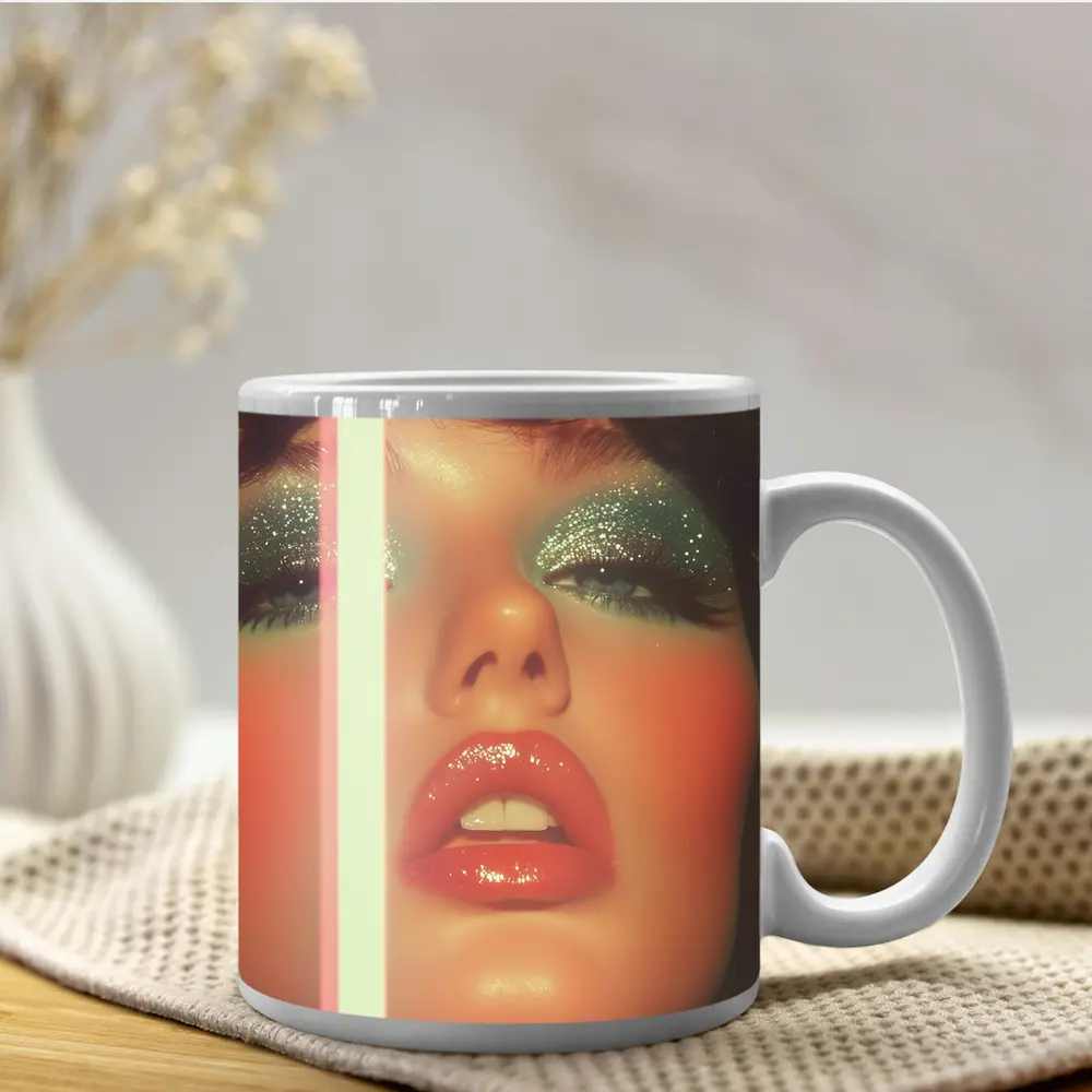 Glitter Eyeshadow Bold Lips Retro Makeup Portrait – Mugs