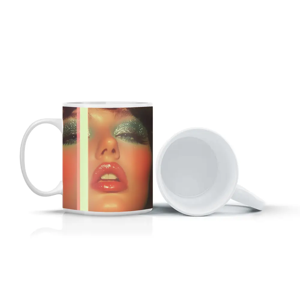 Glitter Eyeshadow Bold Lips Retro Makeup Portrait – Mugs