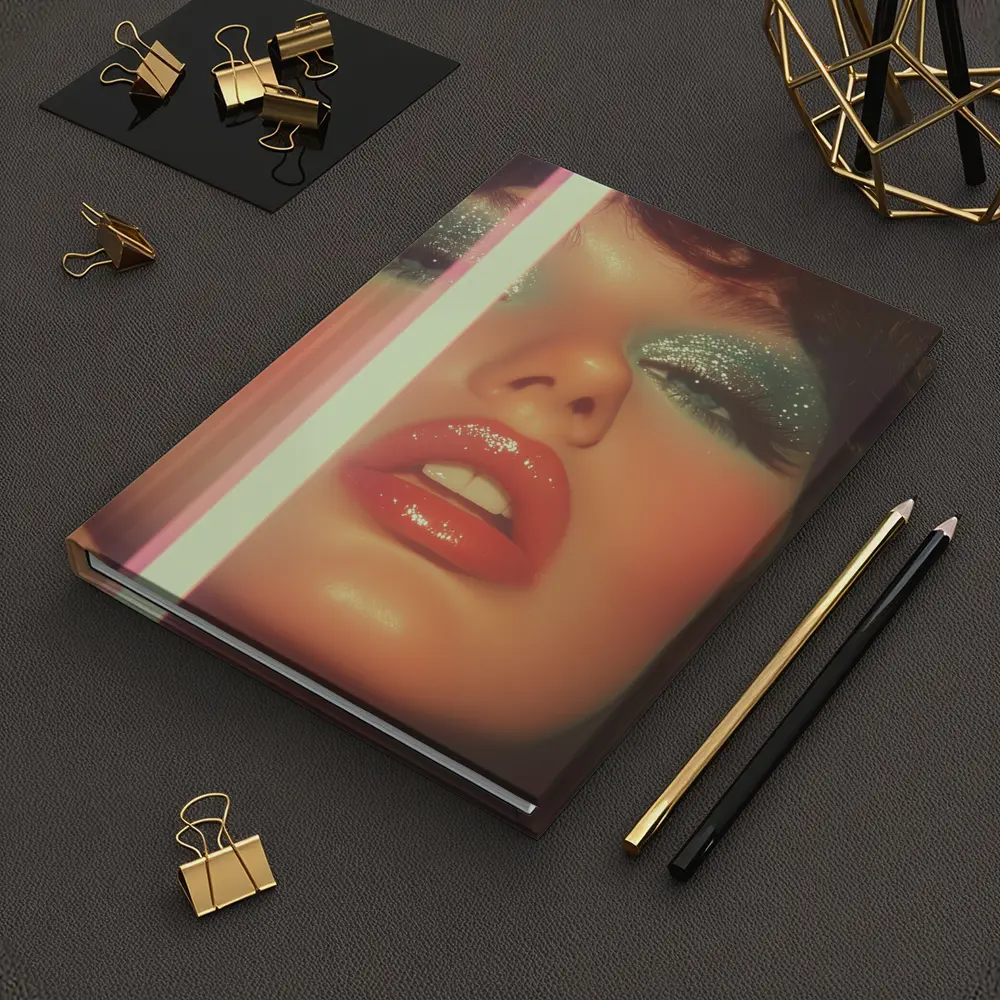 Glitter Eyeshadow Bold Lips Retro Makeup Portrait – Notebooks