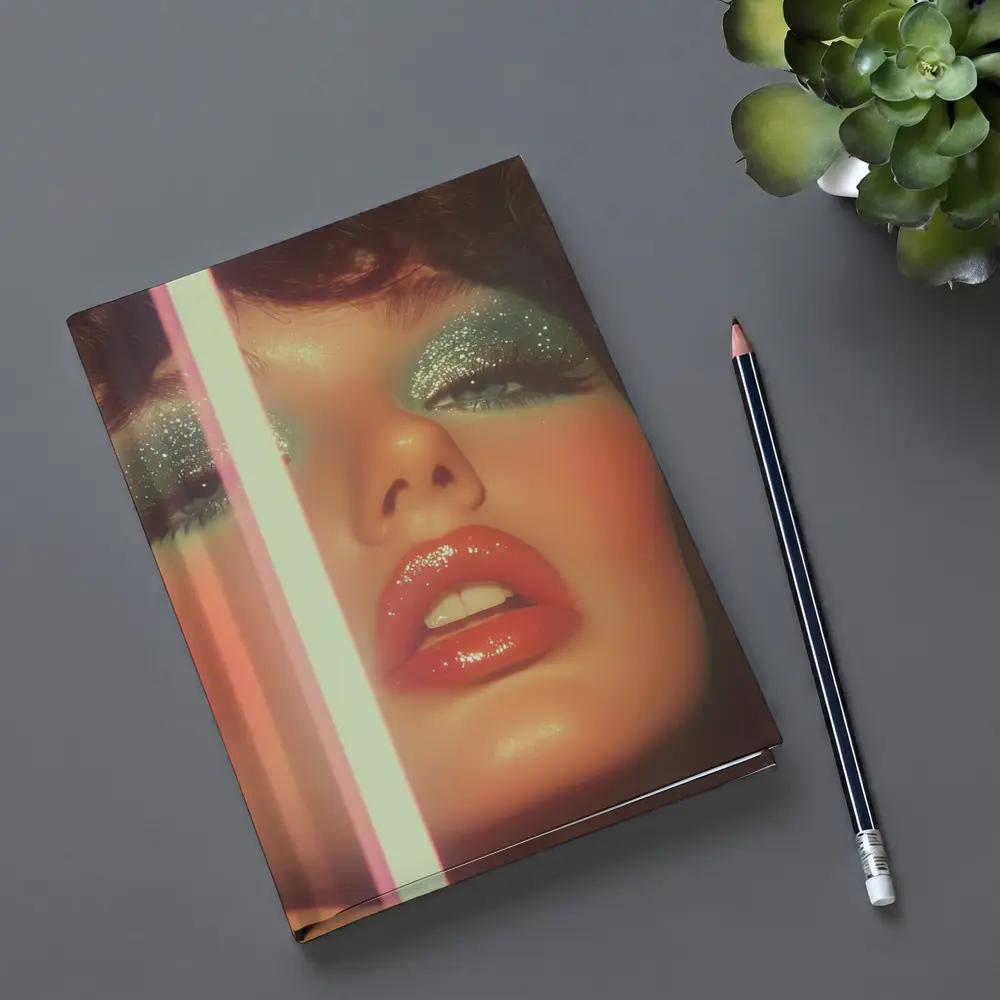 Glitter Eyeshadow Bold Lips Retro Makeup Portrait – Notebooks