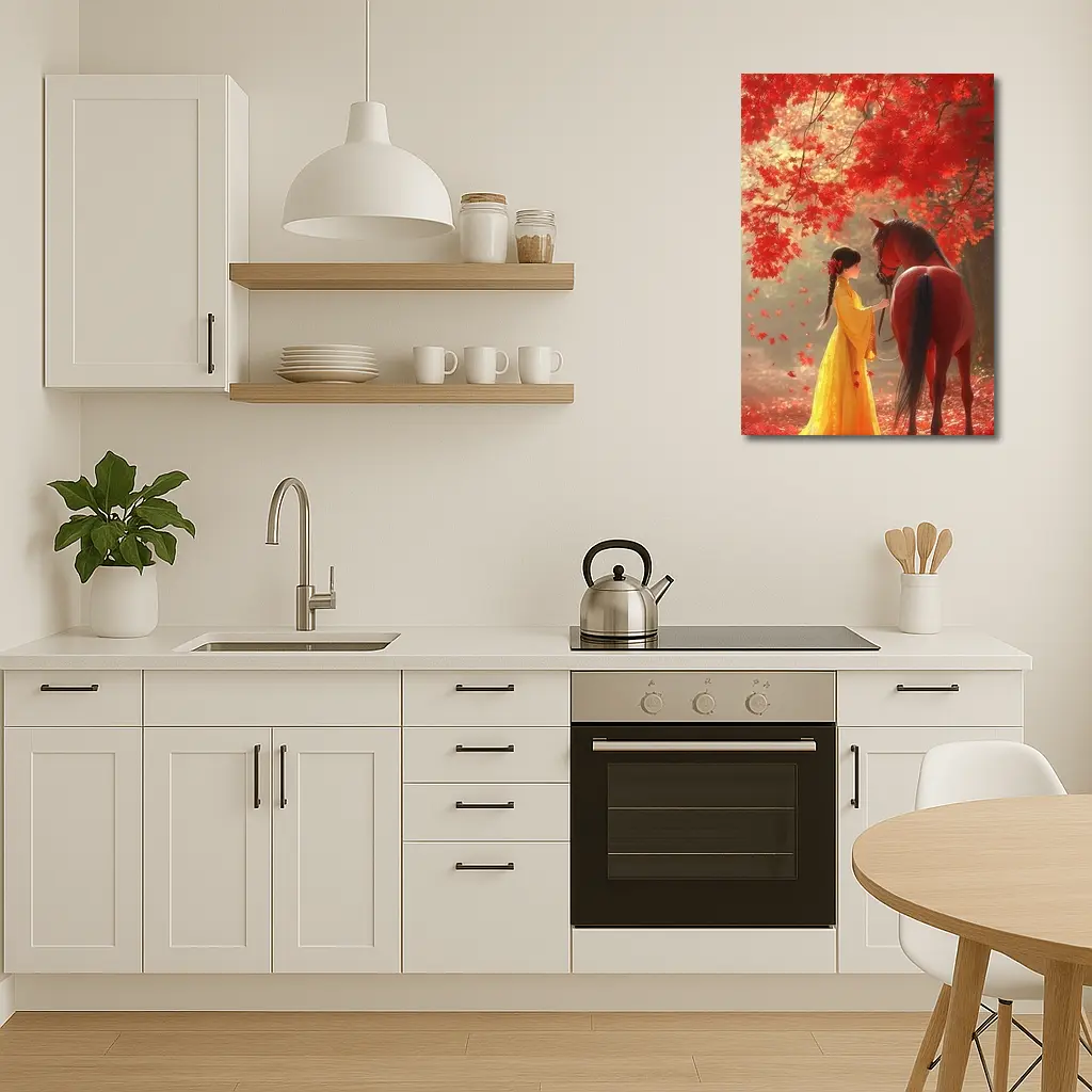 Girl in Yellow Dress with Horse Autumn – Wall Art