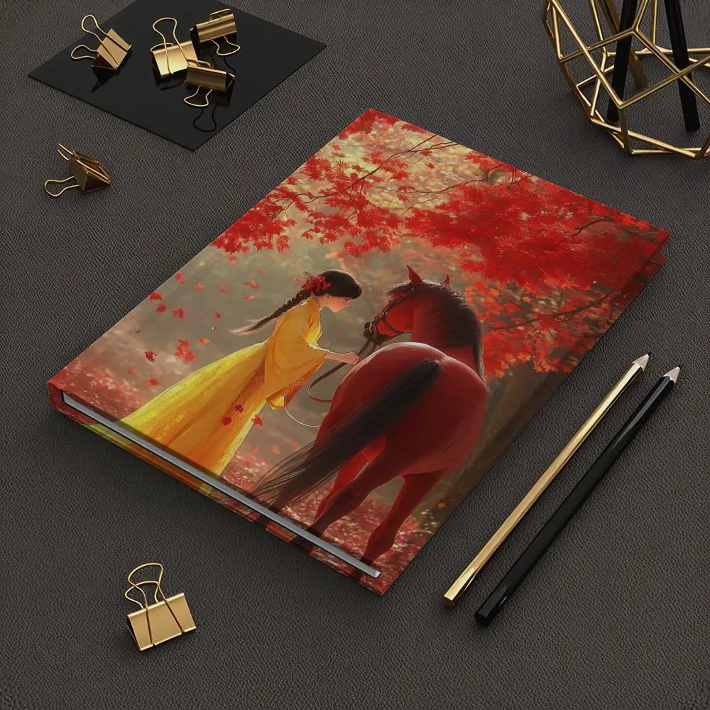 Girl in Yellow Dress with Horse Autumn – Notebooks