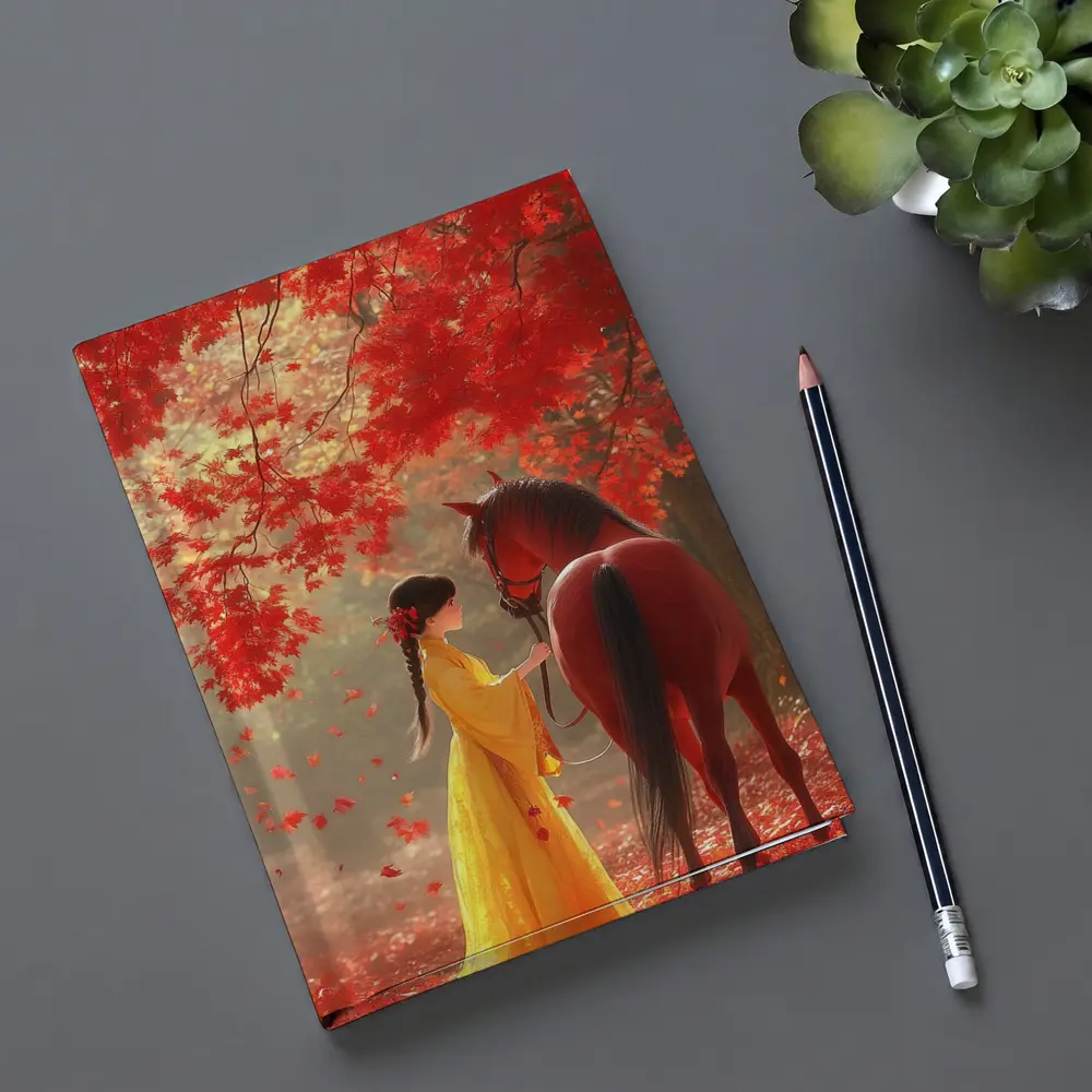 Girl in Yellow Dress with Horse Autumn – Notebooks