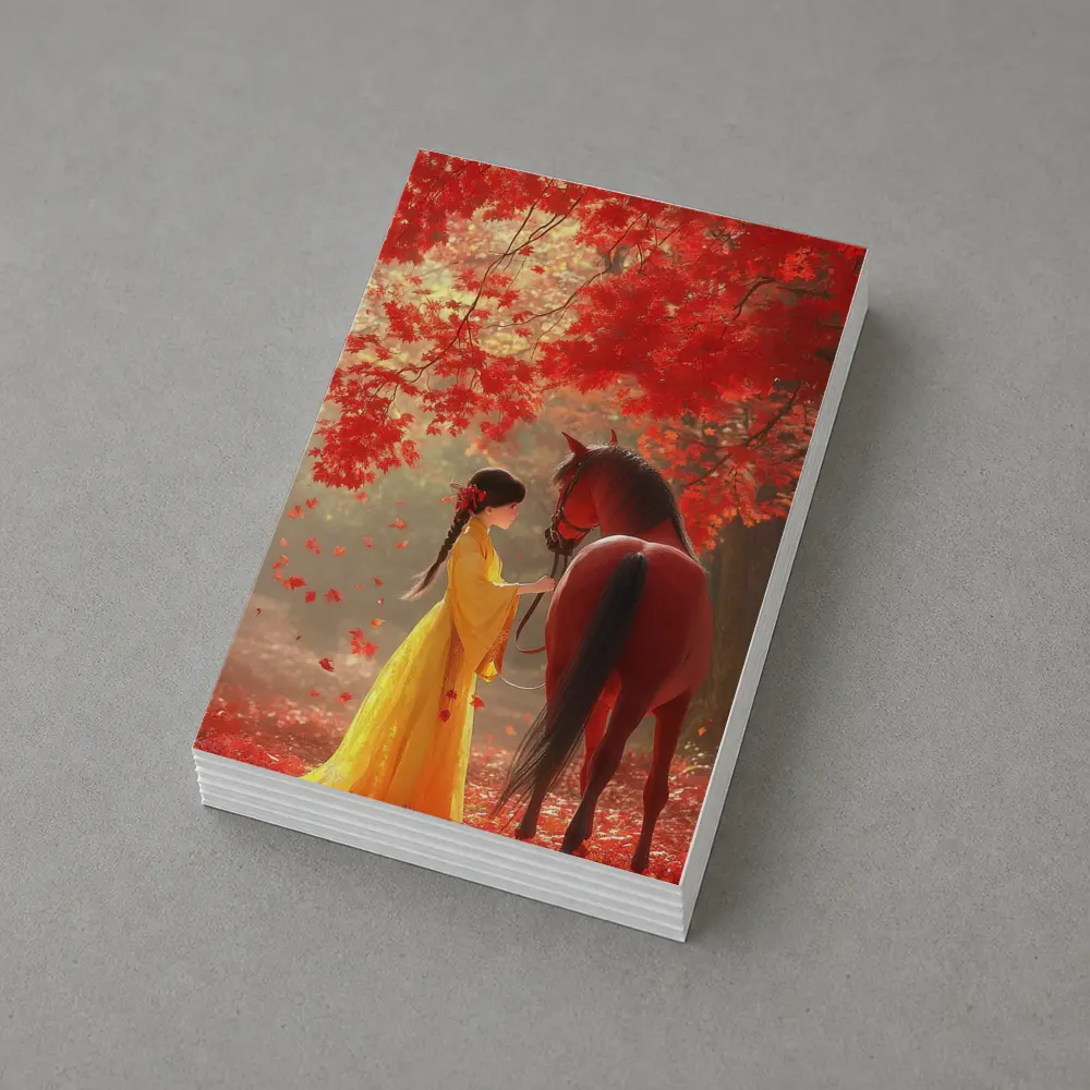 Girl in Yellow Dress with Horse Autumn – Postcards