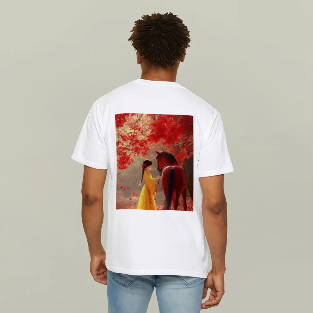 Girl in Yellow Dress with Horse Autumn – T-Shirts