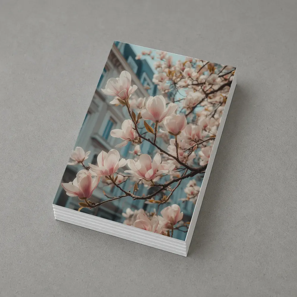 Pink Magnolia Blossoms Against City Buildings – Postcards